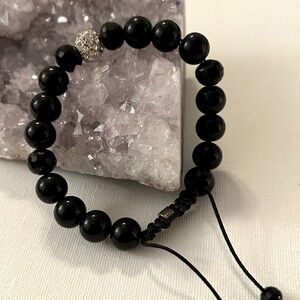 New black acrylic Shamballa bracelet clear crystal elements